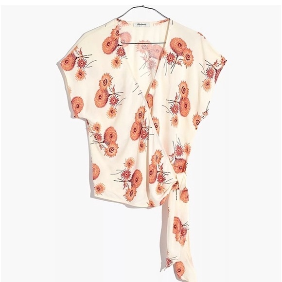 Madewell Plus Sash Tie Wrap Top in Dutch Dandelions Floral Print Blouse XXL - Picture 2 of 9